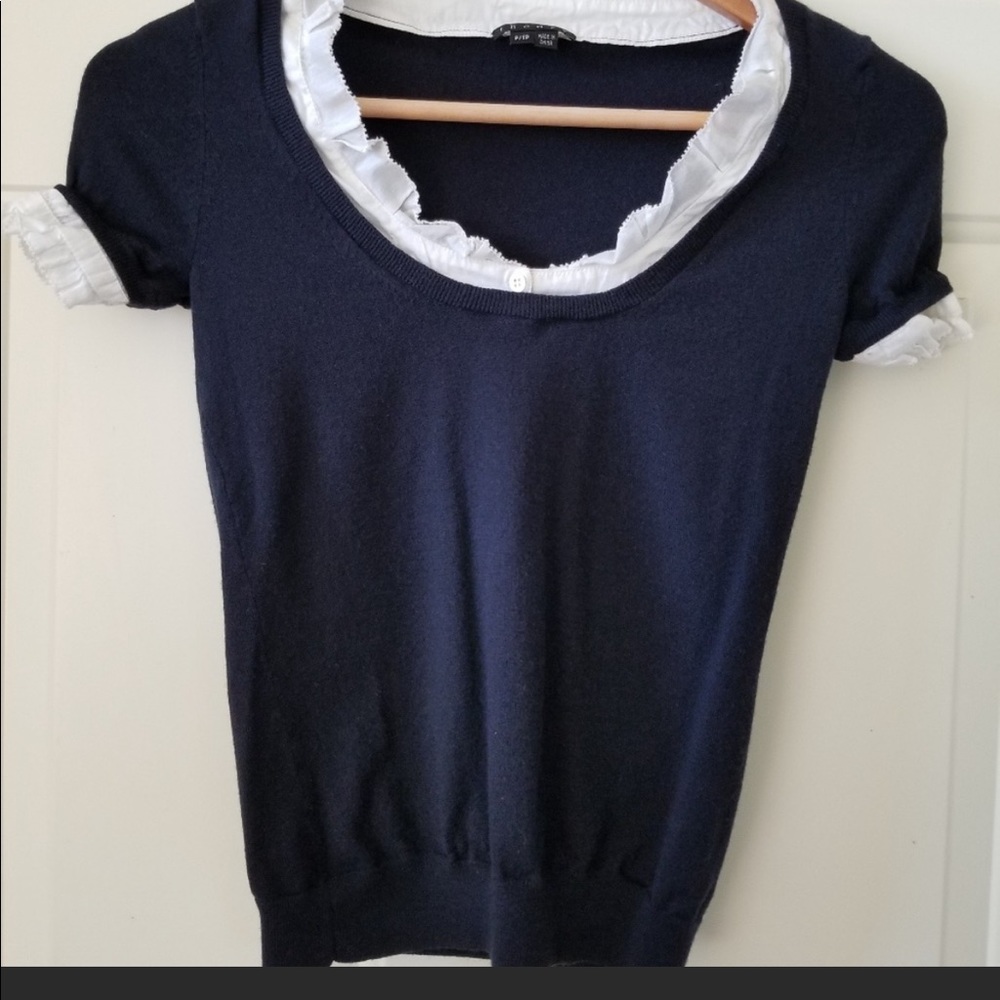 Theory wool t-shirt with ruffled sleeves